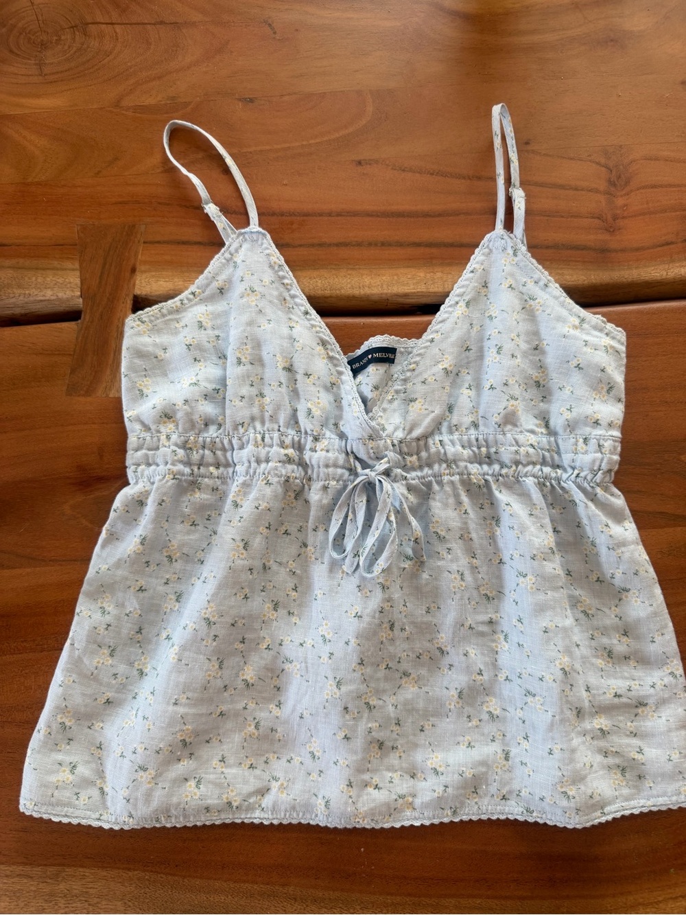 Brandy Melville Light Blue Floral Drawstring Cami